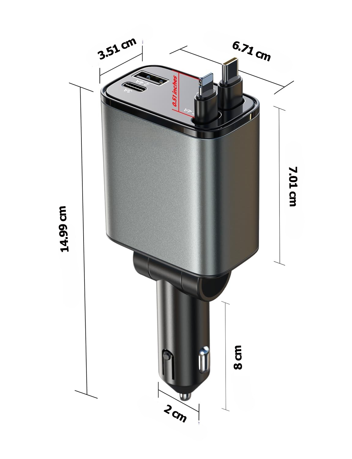 Retraktiivinen autolaturi, 69W pikalataus, iPhone 16 15 14 13 12 Androidille